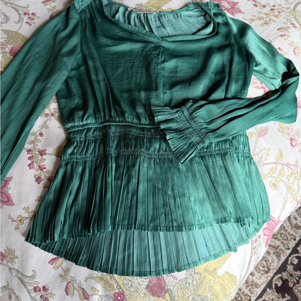 Philosophy Teal Pleated Blouse
